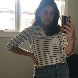 black and white striped ralph lauren polo blouse
